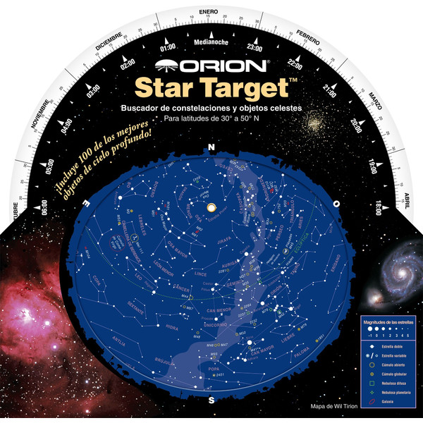 Orion Mapa gwiazd Star Target para latitudes de 30° a 50° N