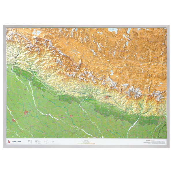 Georelief Mapa regionalna Nepal groß 3D mit Aluminiumrahmen