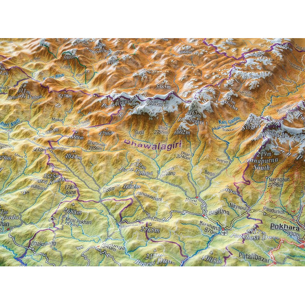 Georelief Mapa regionalna Nepal groß 3D mit Aluminiumrahmen