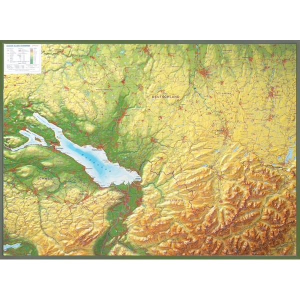 Georelief Mapa regionalna Allgäu Bodensee 3D Reliefkarte (77 x 57 cm)