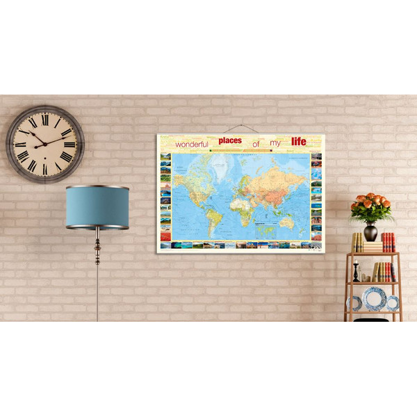 Bacher Verlag Mapa świata World map for your journeys "Places of my life" large including NEOBALLS