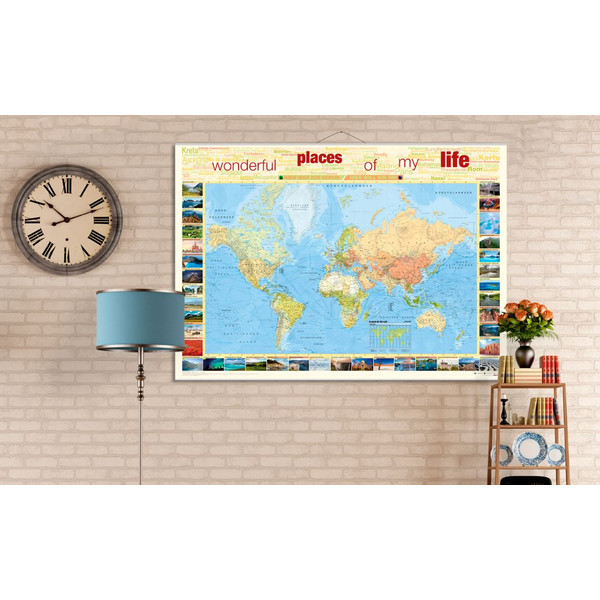 Bacher Verlag Mapa świata World map for your journeys "Places of my life" extra-large including NEOBALLS