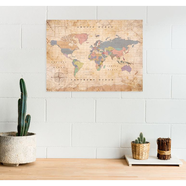 Miss Wood Mapa świata Woody Map Watercolour Old School L