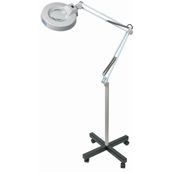 Schweizer Lupa Lampa powiększająca, ramię nożycowe, podstawa rolkowa, 2x/Ø125mm, obustronnie wypukła, 22W