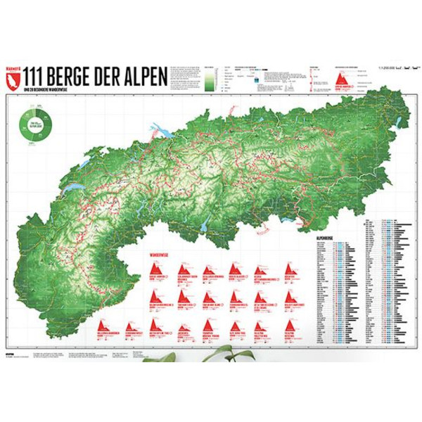 Marmota Maps Mapa regionalna Map of the Alps with 111 Mountains and 20 Mountain trails