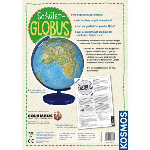 Kosmos Verlag Globusy dla dzieci Schülerglobus physisch 26cm