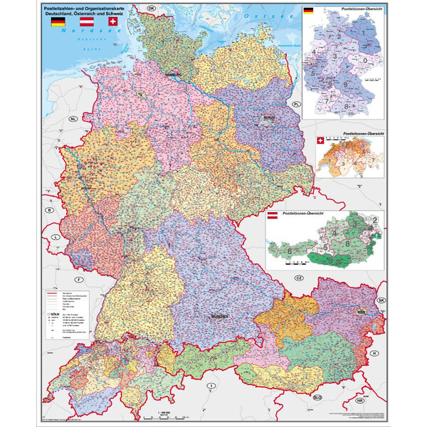 Stiefel Mapa regionalna Deutschland-Österreich-Schweiz PLZ- u. Organisationskarte