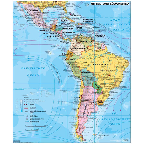 Stiefel Mapa kontynentalna Mittel- und Südamerika politisch (97 x 119 cm)