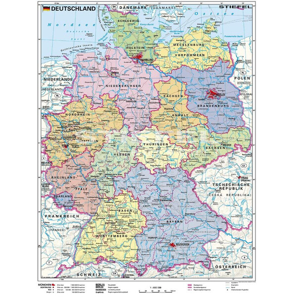 Stiefel Mapa Deutschland politisch mit Metallleisten