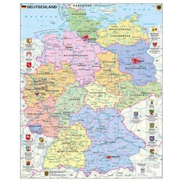 Stiefel Mapa Deutschland politisch mit Wappen und Metallleisten