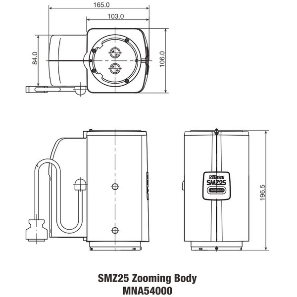 Nikon Glowa stereo SMZ25, motorized, parallel optics, achromate, Zoom Head, bino, 6.3-157.5x, click stop, ratio 25:1, 15°