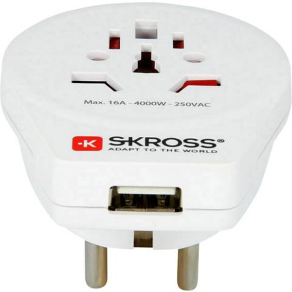 Skross Zasilacz sieciowy Reiseadapter World to Europe mit USB