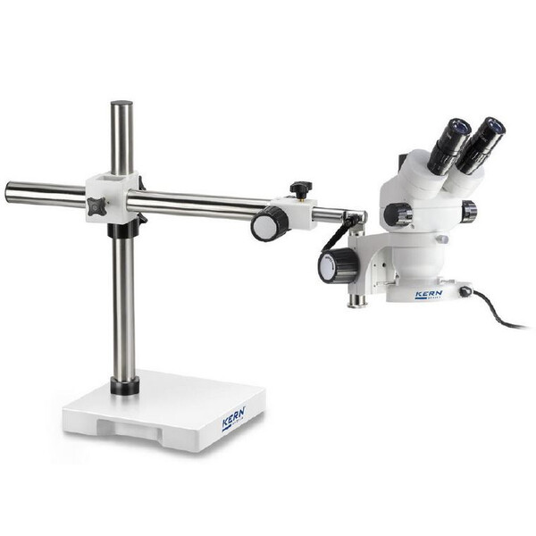Kern Mikroskop stereoskopowy zoom OZM 912, bino, 7x-45x, HSWF 10x23 mm, Stativ, Einarm (430 mm x 385 mm) m. Tischplatte, Ringlicht LED 4.5 W
