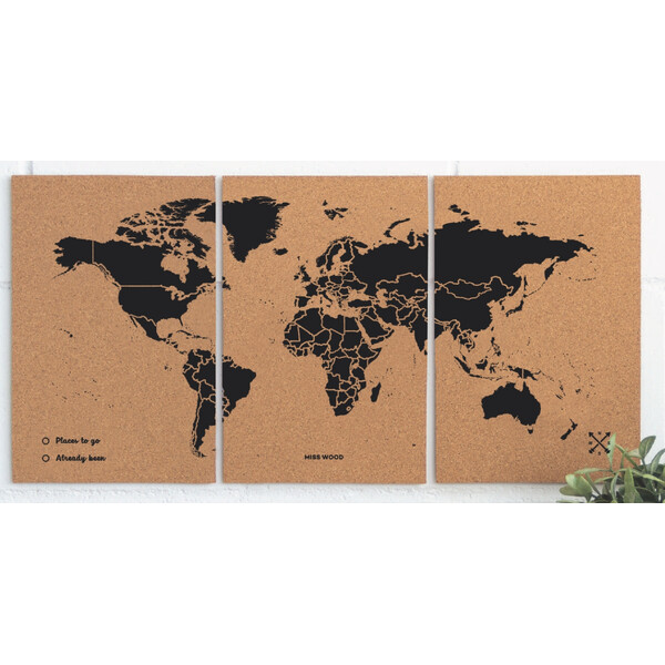 Miss Wood Mapa świata Puzzle Map M - czarny