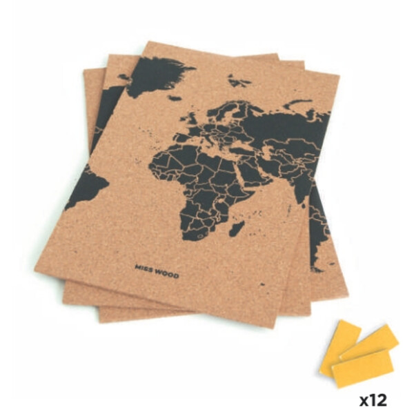 Miss Wood Mapa świata Puzzle Map M - czarny