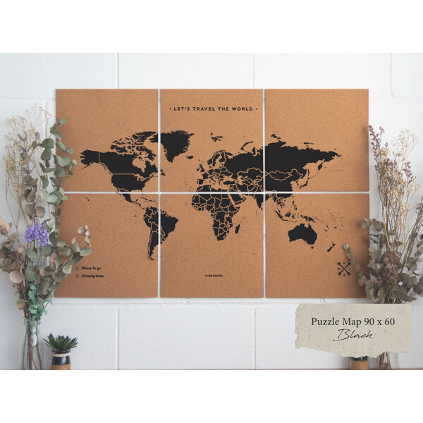 Miss Wood Mapa świata Puzzle Map XL - Black