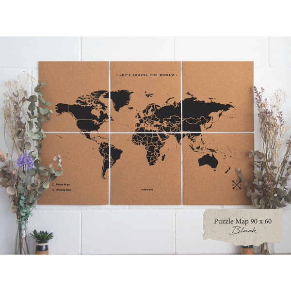 Miss Wood Mapa świata Puzzle Map XL - czarny
