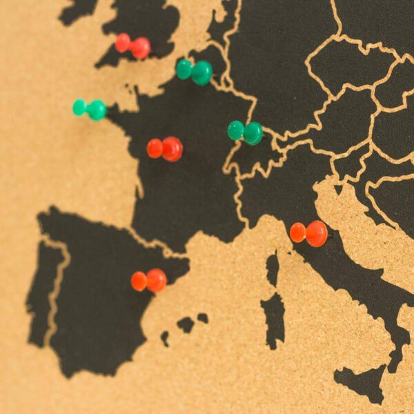 Miss Wood Mapa kontynentalna Woody Map Europa schwarz 90x60cm gerahmt