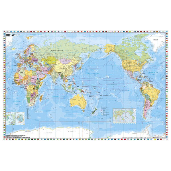 Stiefel Mapa świata Świat, wyśrodkowany na Pacyfik z flagą (98 x 68 cm)
