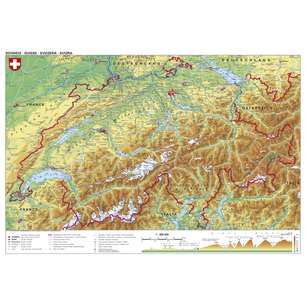 Stiefel Mapa Szwajcaria fizyczna (98 x 68 cm)