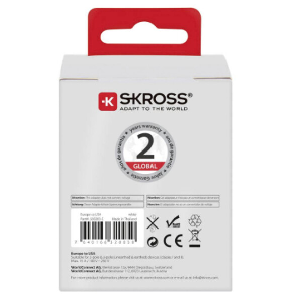 Skross Zasilacz sieciowy Reiseadapter Europe to USA