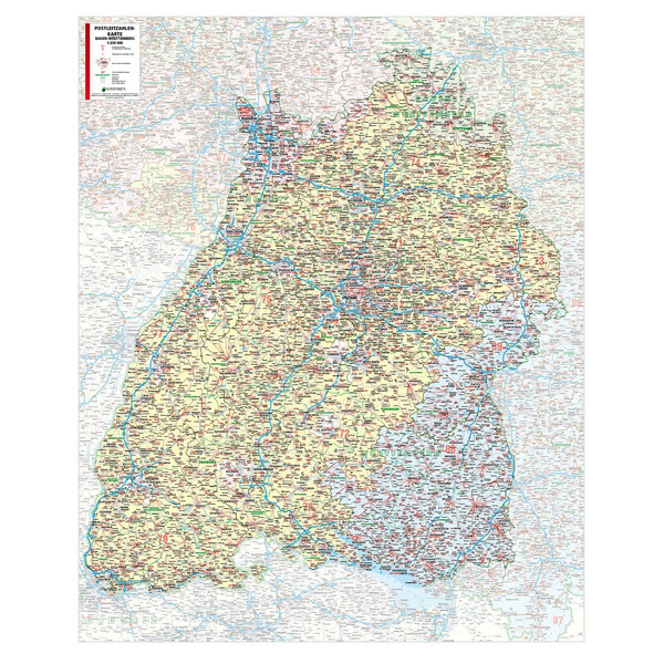 Kastanea Mapa regionalna Postleitzahlenkarte Baden-Württemberg (99 x 122 cm)