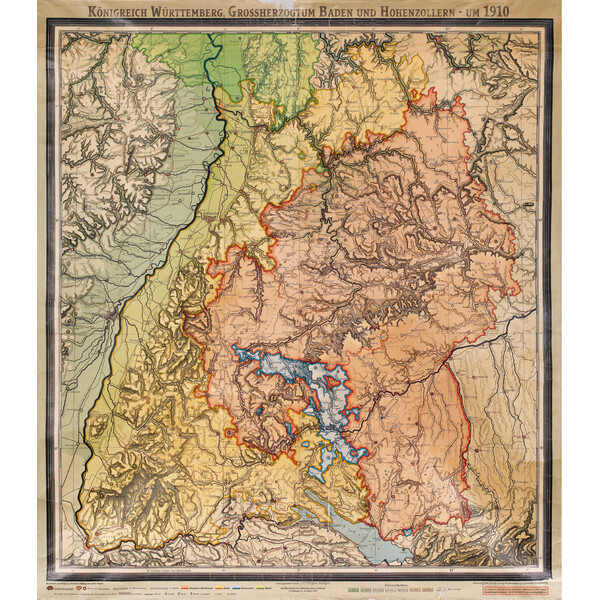 Kastanea Mapa regionalna Historische Baden-Württembergkarte von 1910 (85 x 96 cm)