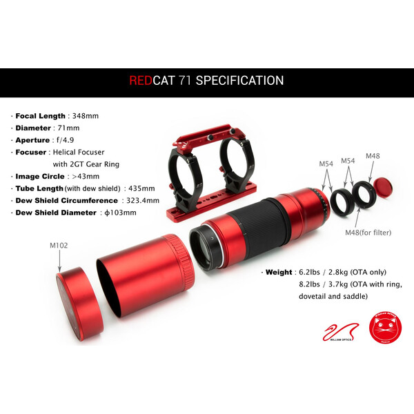 William Optics Refraktor apochromatyczny  AP 71/350 RedCat 71 OTA