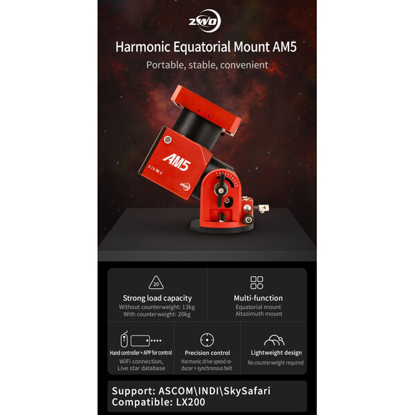 ZWO Montaż AM5 harmonic drive equatorial mount + carbon tripod