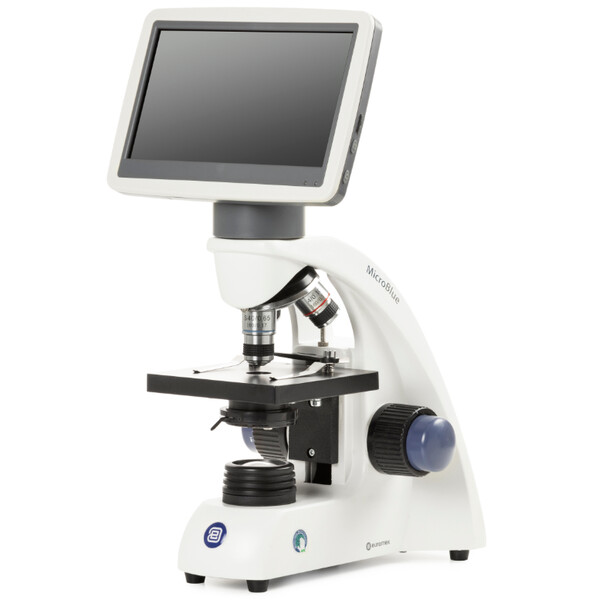 Euromex Mikroskop MicroBlue, MB.1051-LCD, ekran LCD 5,6 cala, Obiektywy 4/10/S40x, DIN 35mm perf., 40x - 400x, LED, 1W, stolik krzyżowy