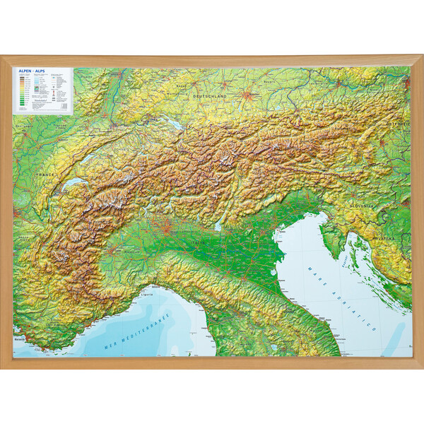 Georelief Łuk Alp, mapa plastyczna 3D, duża, w oprawie drewnianej