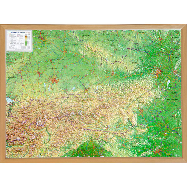 Georelief Austria, mapa plastyczna 3D, duża, w oprawie drewnianej