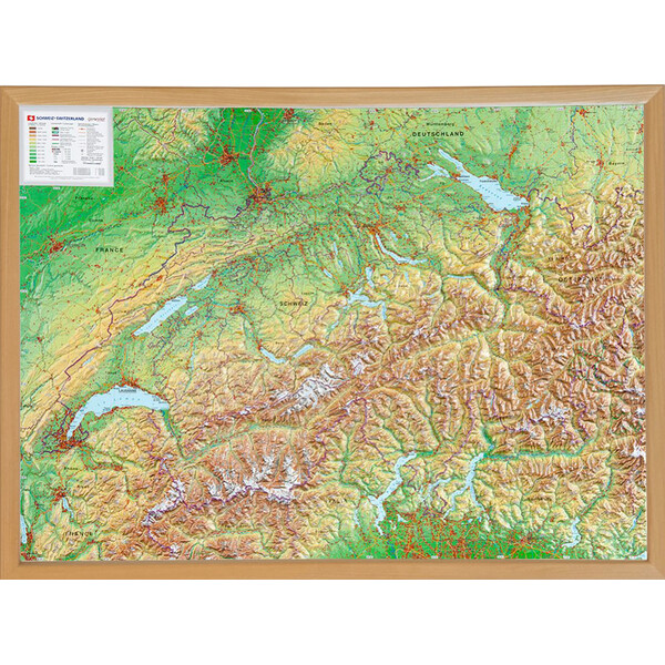 Georelief Szwajcaria, mapa plastyczna 3D, duża, w oprawie drewnianej