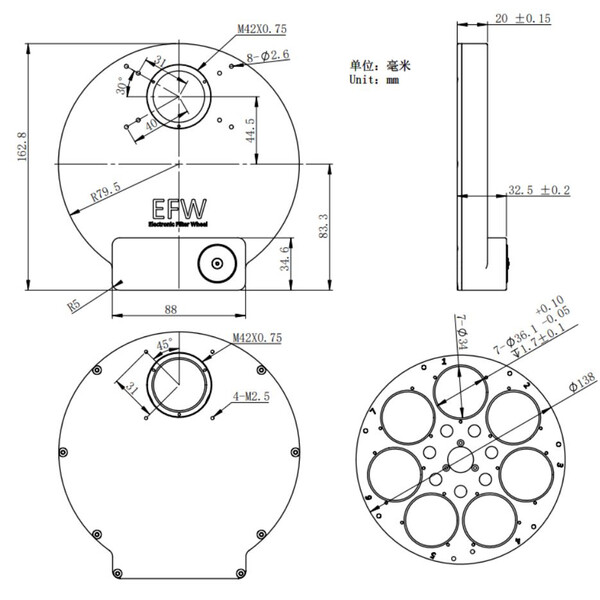 ZWO Zmotoryzowane koło filtrowe EFW 7x36mm II