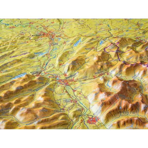 Georelief Mapa regionalna Allgäu Bodensee 3D Reliefkarte (77 x 57 cm)