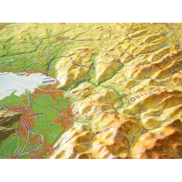 Georelief Mapa regionalna Allgäu Bodensee 3D Reliefkarte (77 x 57 cm)