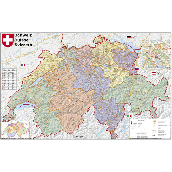 Stiefel Mapa Schweiz politisch mit Postleitzahlen (95 x 62 cm)