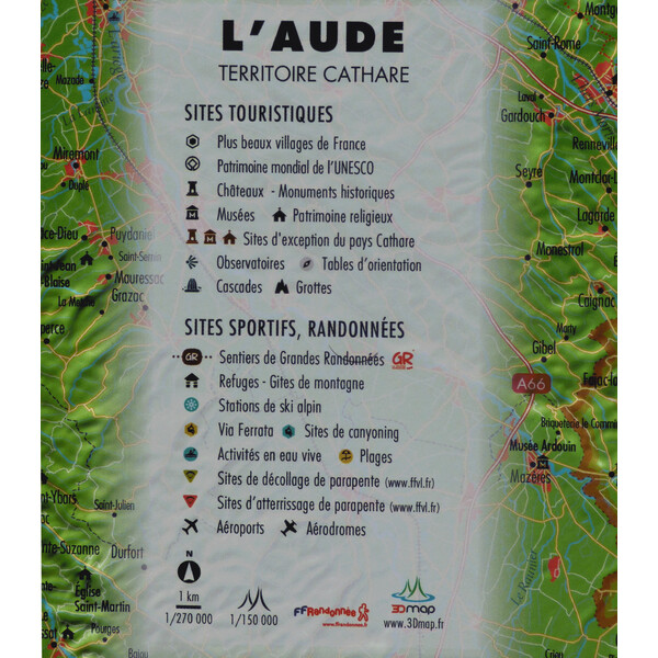 3Dmap Mapa regionalna L'Aude (61 x 41 cm)