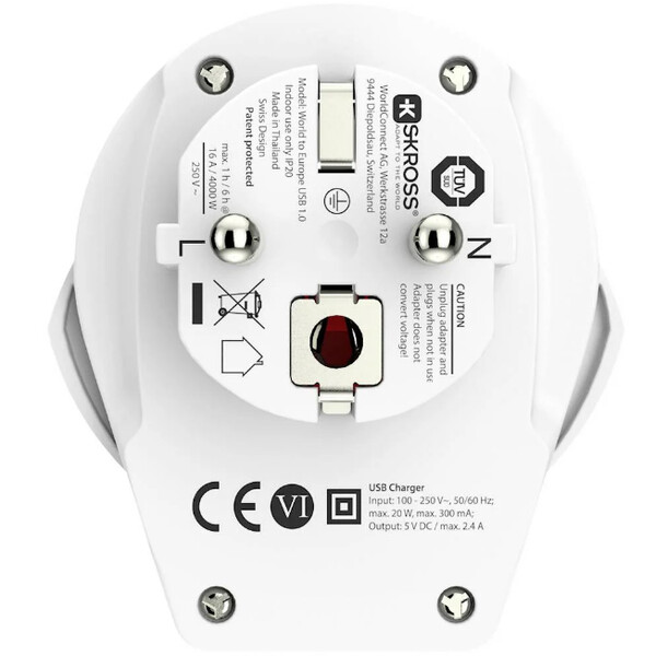 Alimentation électrique Skross Reiseadapter World to Europe USB 1.0