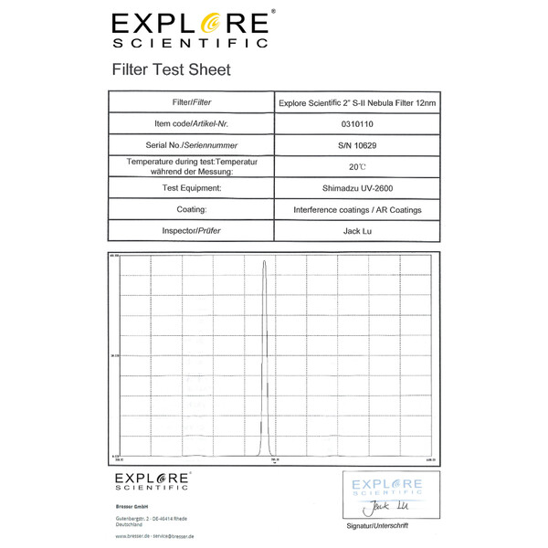 Explore Scientific Filtry SII 12nm 2"