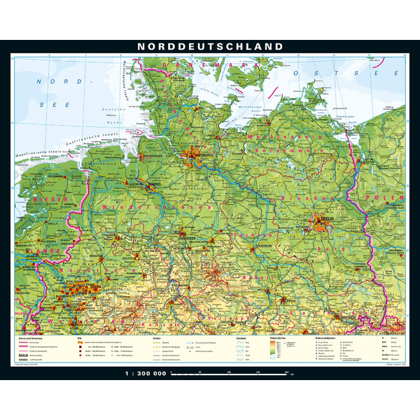 PONS Mapa regionalna Północne Niemcy fizyczne (243 x 197 cm)