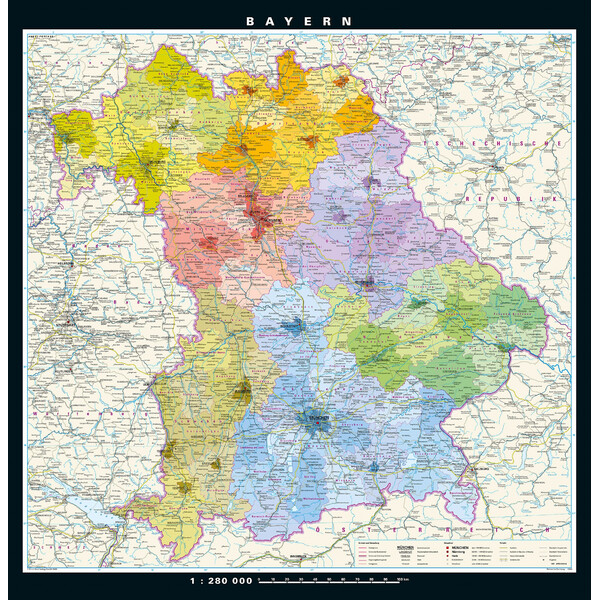 PONS Mapa regionalna Bayern physisch/politisch (148 x 150 cm)