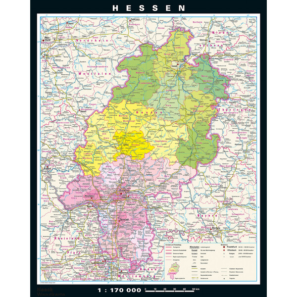 PONS Mapa regionalna Hessen physisch/politisch (148 x 183 cm)