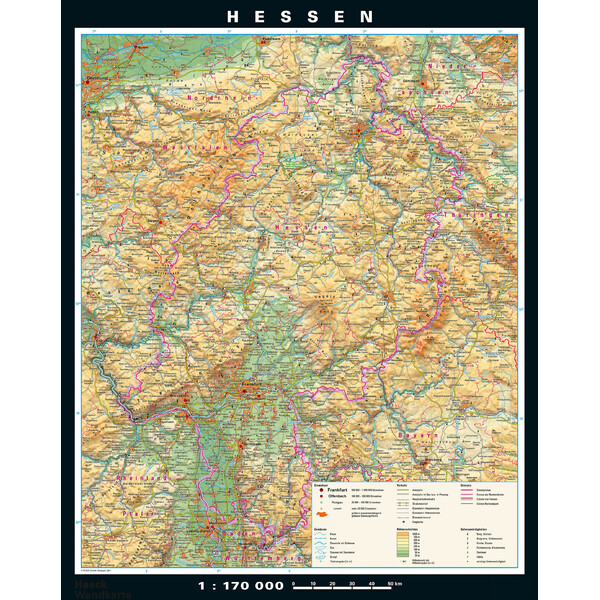 PONS Mapa regionalna Hessen physisch/politisch (148 x 183 cm)