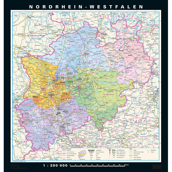 PONS Mapa regionalna Nordrhein-Westfalen physisch/politisch (148 x 155 cm)