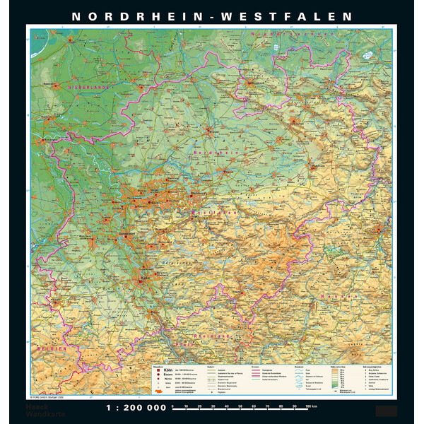 PONS Mapa regionalna Nordrhein-Westfalen physisch/politisch (148 x 155 cm)