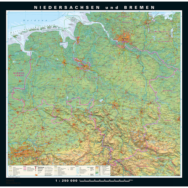 PONS Mapa regionalna Dolna Saksonia i Brema fizyczna i polityczna (148 x 150 cm)