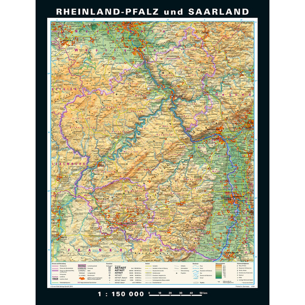 PONS Mapa regionalna Rheinland-Pfalz und Saarland physisch/politisch (148 x 193 cm)