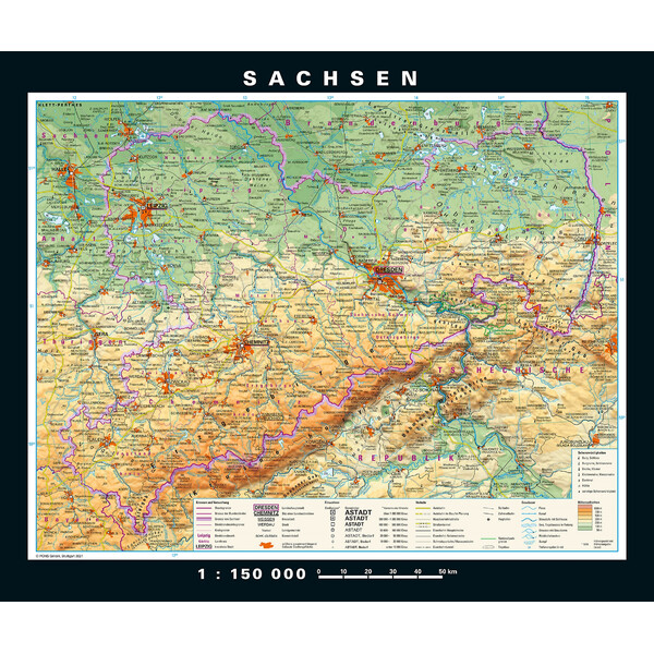 PONS Mapa regionalna Saksonia fizyczna i polityczna (176 x 148 cm)