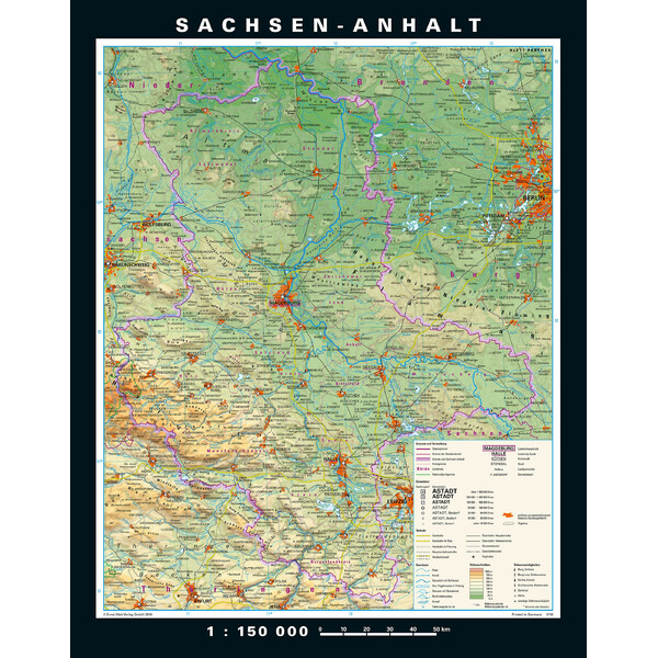 PONS Mapa regionalna Sachsen-Anhalt physisch/politisch (148 x 188 cm)
